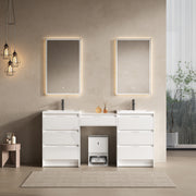 72' Freestanding Bathroom Vanity with Resin Sink, and 1-Side Cabinet Combination, Soft Closing Drawers, Glossy White, Plywood(KD-Packing)