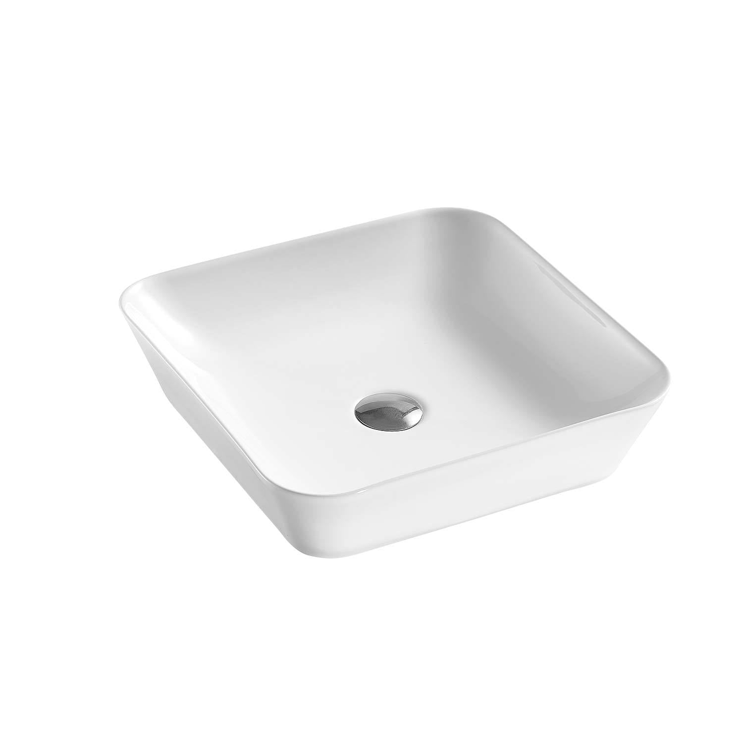 DAX  Ceramic Square Bathroom Vessel Basin White Glossy - (17' x 17')
