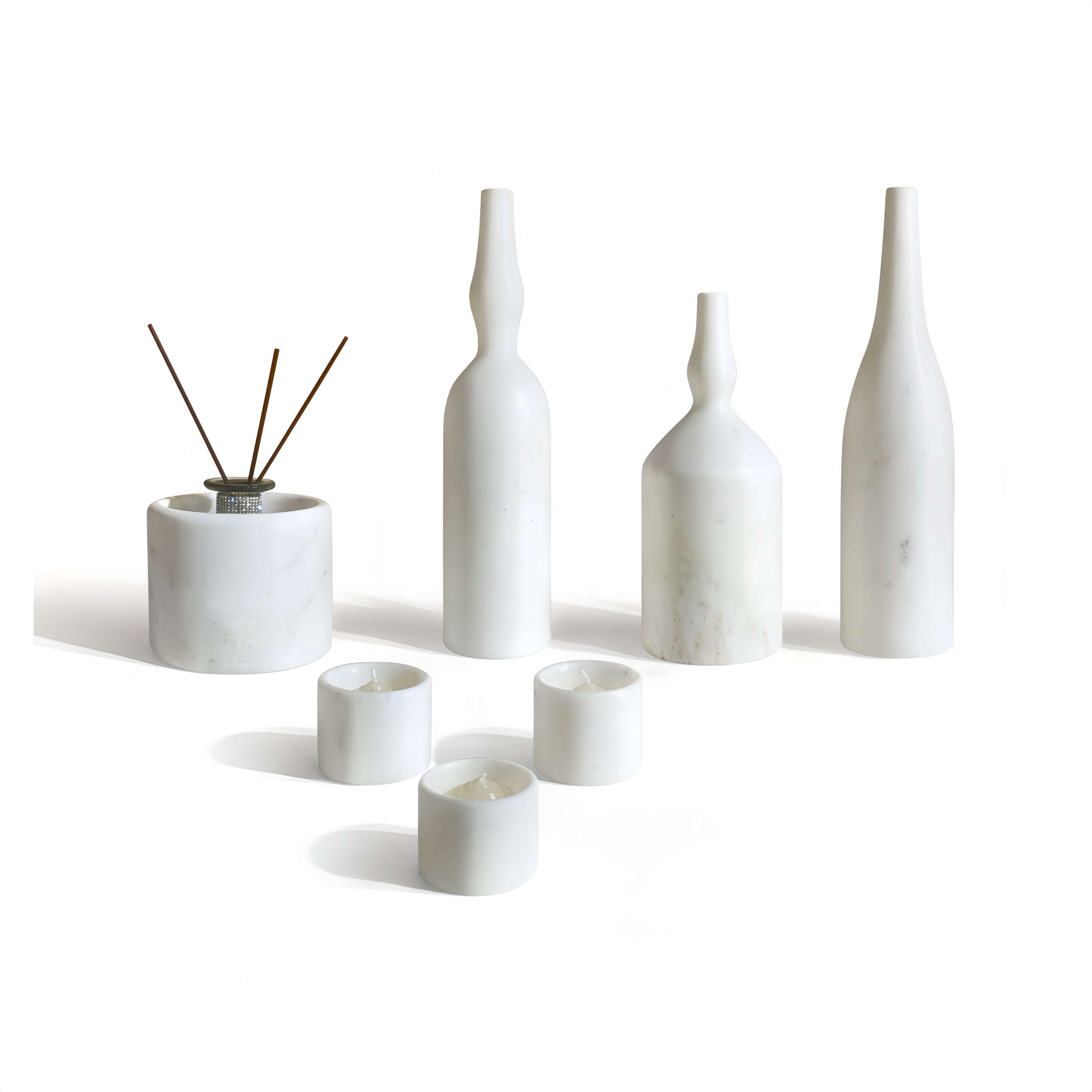 Luxury White Natural Marble Living Room Accessories Set, 7 Pcs, Genuine Real Marble