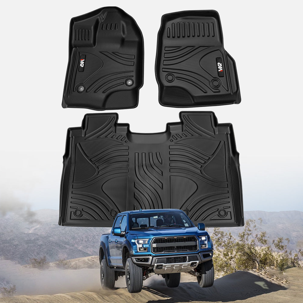 TPE All Weather Floor Mats Fit for Ford F150 2015-2025 (without fold flat storage) Waterproof Floor Liner for F150 Accessories 1st Floor Mats & 2-in-1 Rear Floor Mat - 3 PCS
