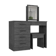 Makeup Dressing Table, Mirror, Four Drawers, Stool, Smokey Oak