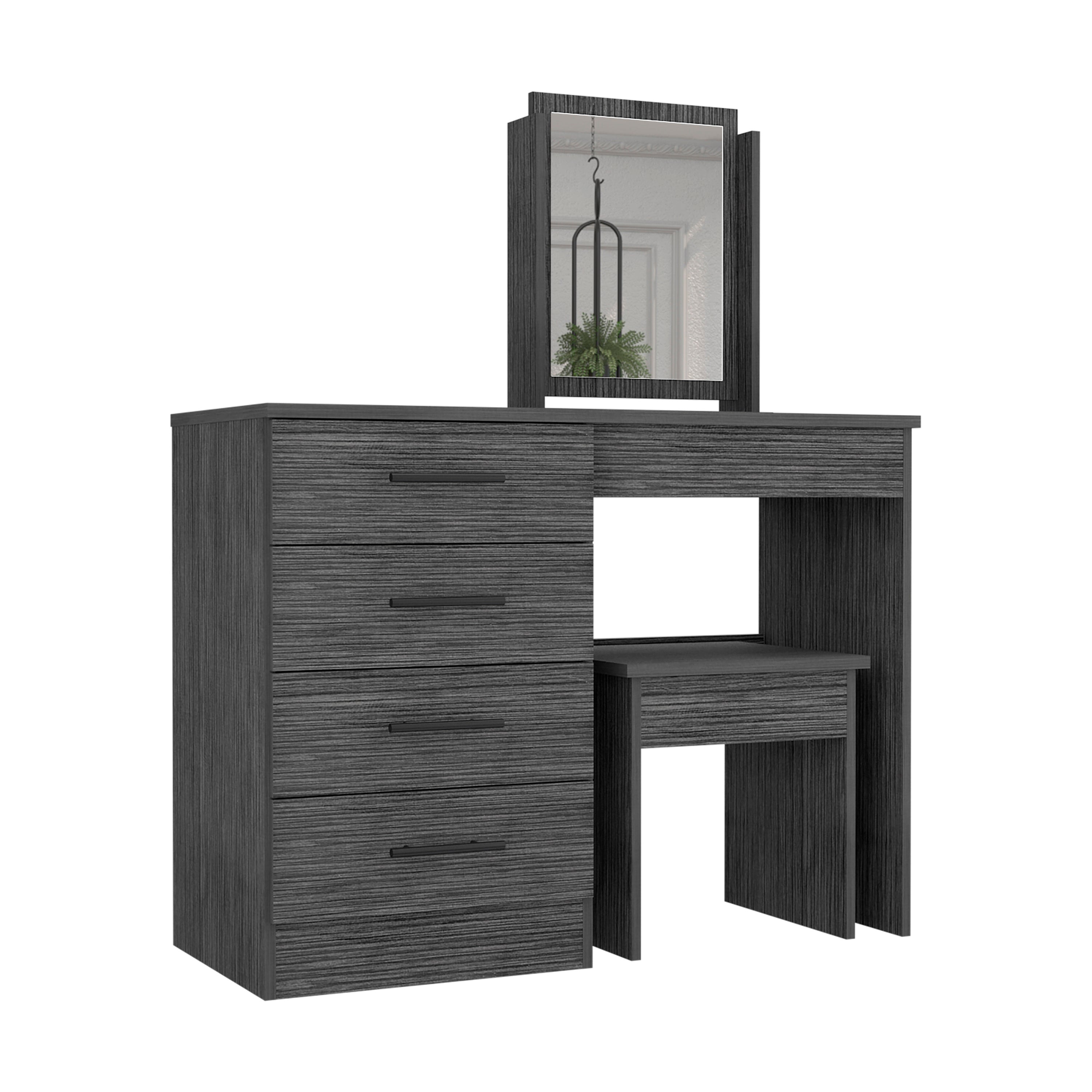Makeup Dressing Table, Mirror, Four Drawers, Stool, Smokey Oak