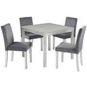 5PCs Wooden Dining Table Set, Kitchen Table Set with A Square Table and 4 Upholstered Chairs, Wooden Dining Room Table with Crystal Decoration and Chairs Set for Kitchen, Dining Room, Silver Grey