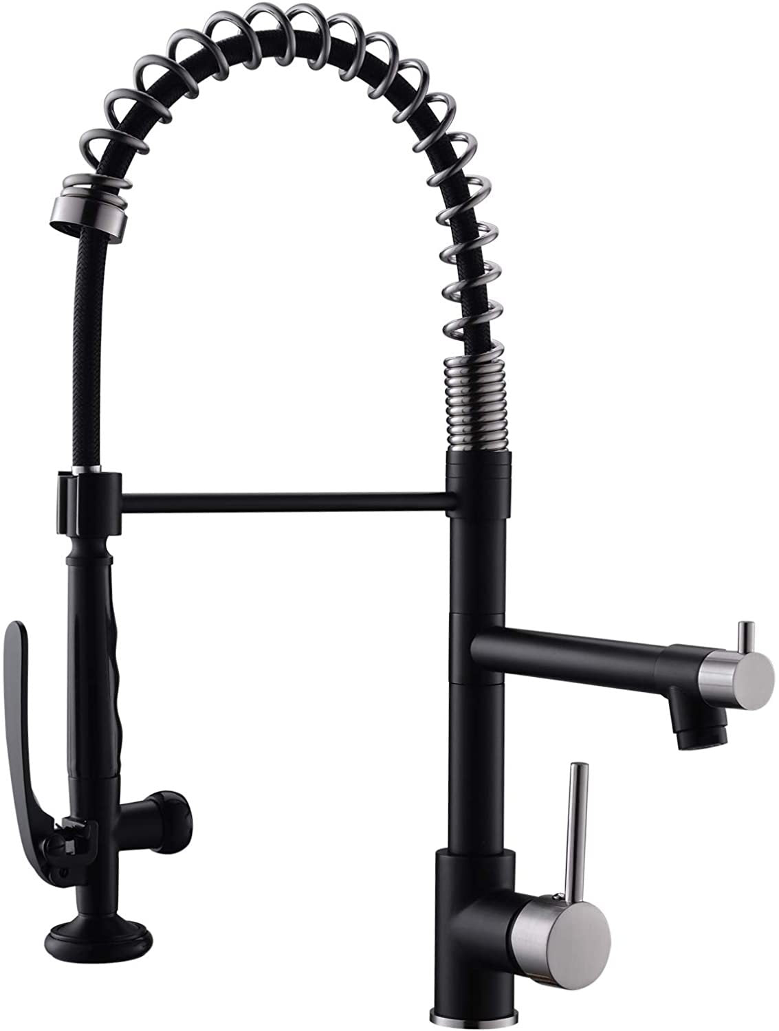 Commercial Kitchen Faucet Pull Down Sprayer Black and Nickel,Single Handle Kitchen Sink Faucet