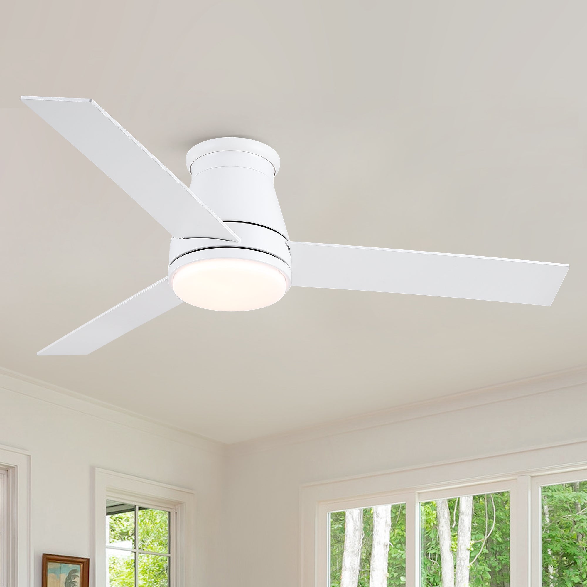 48' White Blades Lowe Profile Ceiling Fans with Light