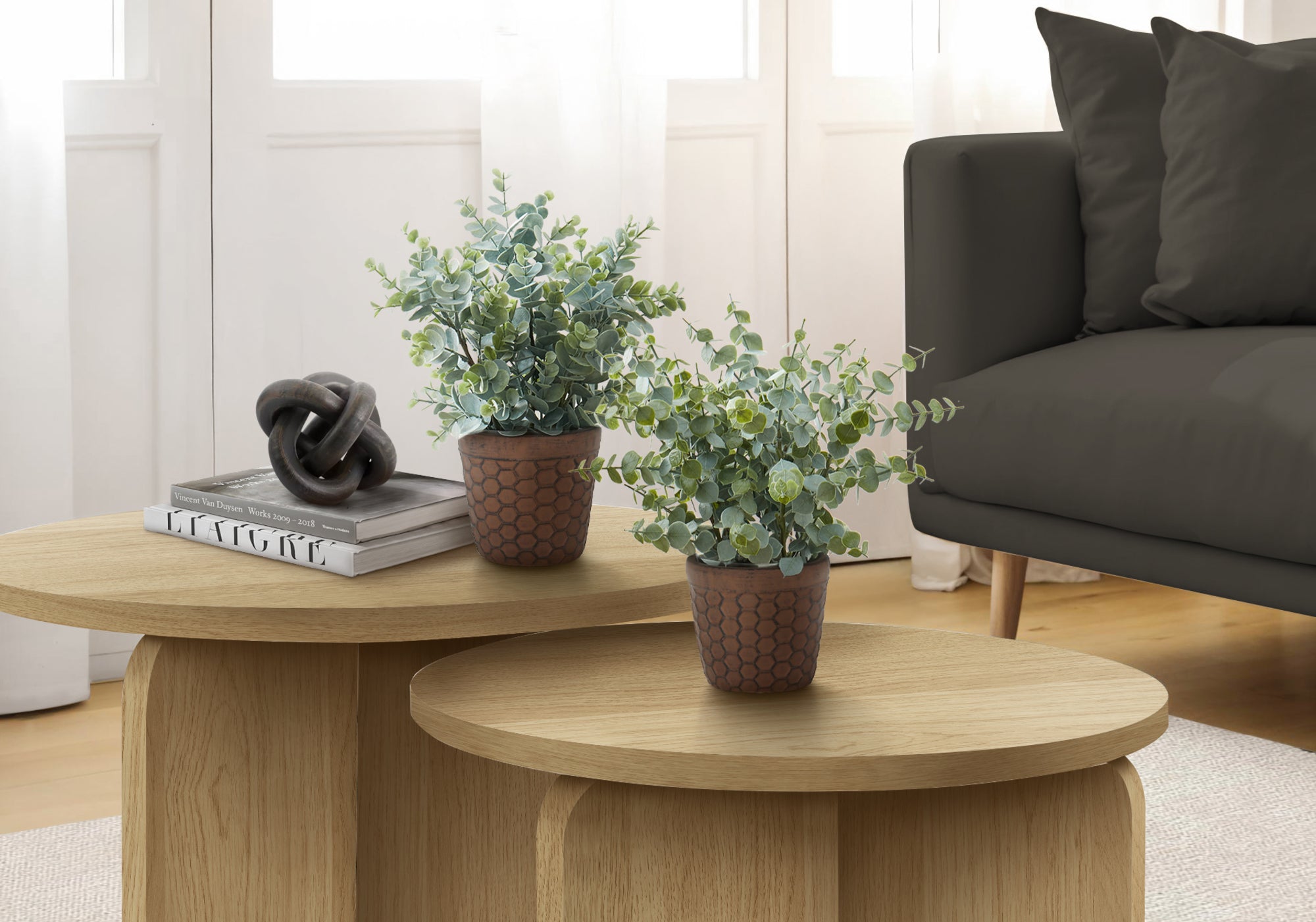 Artificial Plant, 13' Tall, Eucalyptus Grass, Indoor, Faux, Fake, Table, Greenery, Potted, Set Of 2, Decorative, Green Leaves, Brown Pots