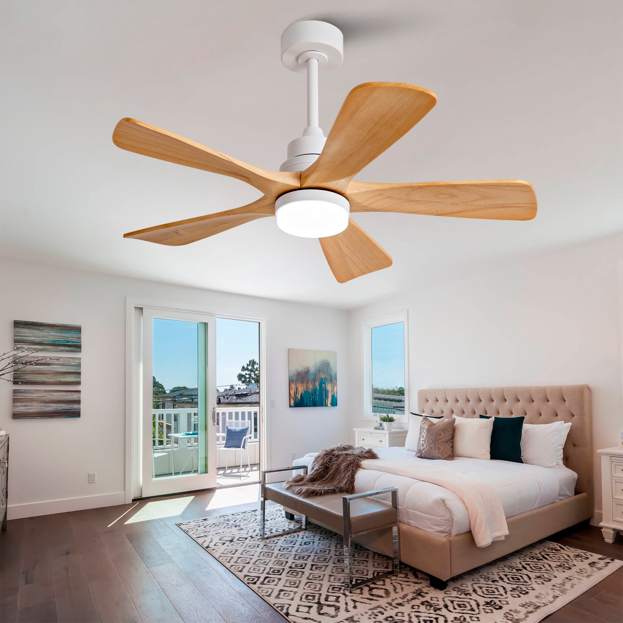 Hot sales 42 Inch Modern Ceiling Fans With Lights and Remote Control, 5 Solide Wood Blades, Reversible DC Motor
