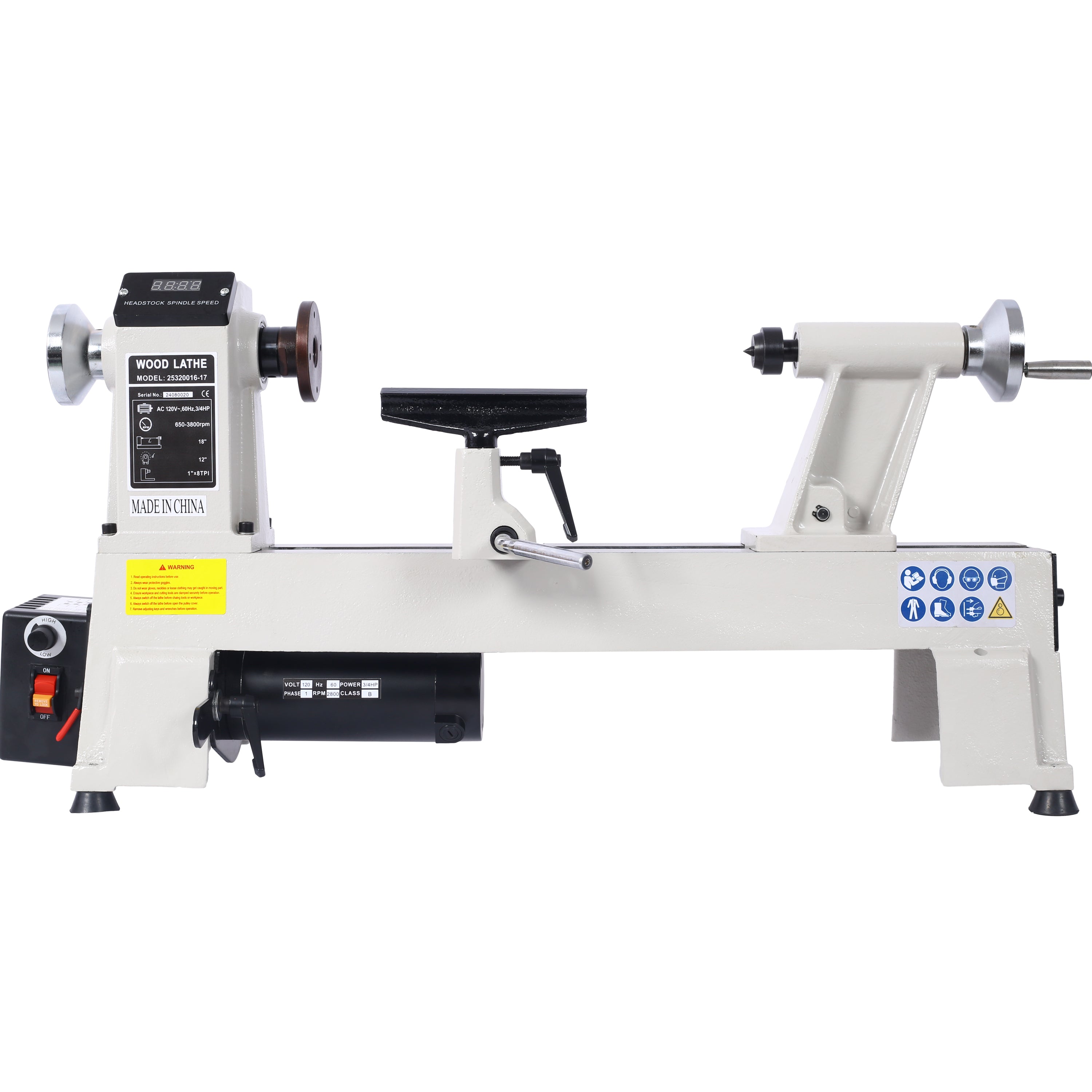12' x 18' Wood Lathe, Benchtop Wood Lathe Machine 3/4 HP Infinitely Variable Speed 650-3800 RPM  for Woodworking, Woodturning