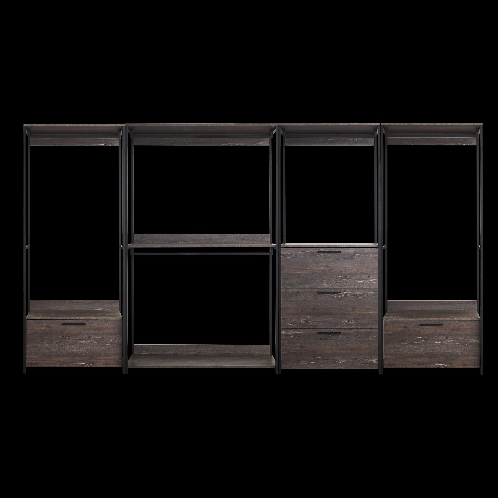 Monica Wood Walk-in Closet System with Modular Design in Rustic Melamine Finish