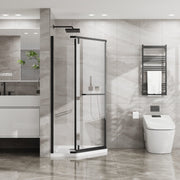 Goodyo Neo-Angle Frameless Shower Door 36 in.D x 36 in.W x 72 in.H Corner Shower Enclosure with Clear SGCC Tempered Glass Pivot Shower Door in Matte Black Finish