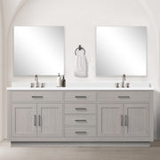 White Oak Double Bath Vanity 84 in. W x 22 in. D, with White Quartz Top