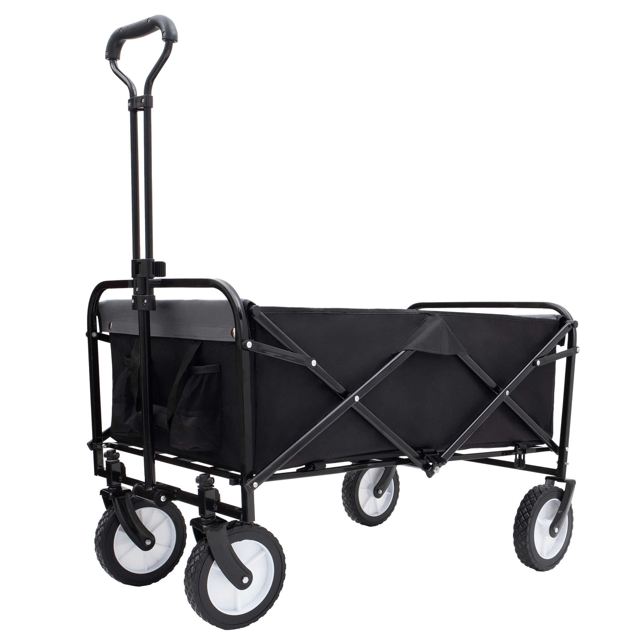 Collapsible Foldable Wagon Cart with strapping system Beach Wagon Utility Cart Utility Wagon Grocery Cart for for Camping Shopping Sports Gardeing Fishing Supports 360lbs All-Terrain Wheels black