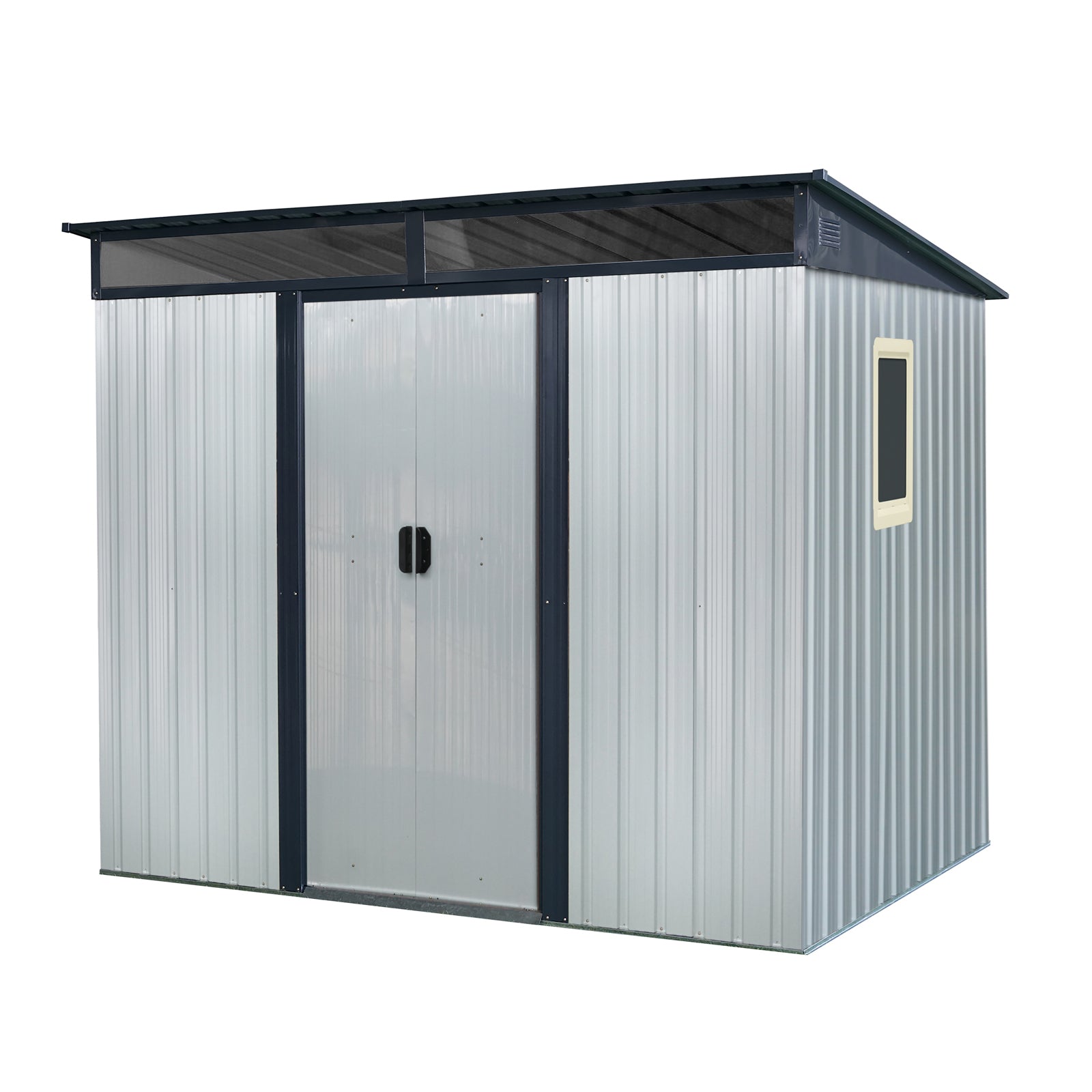 8 ft x 6 ft Outdoor Metal Storage Shed with Window and Transparent Plate for Garden Lawn in White and Black
