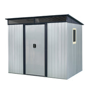 8 ft x 6 ft Outdoor Metal Storage Shed with Window and Transparent Plate for Garden Lawn in White and Black