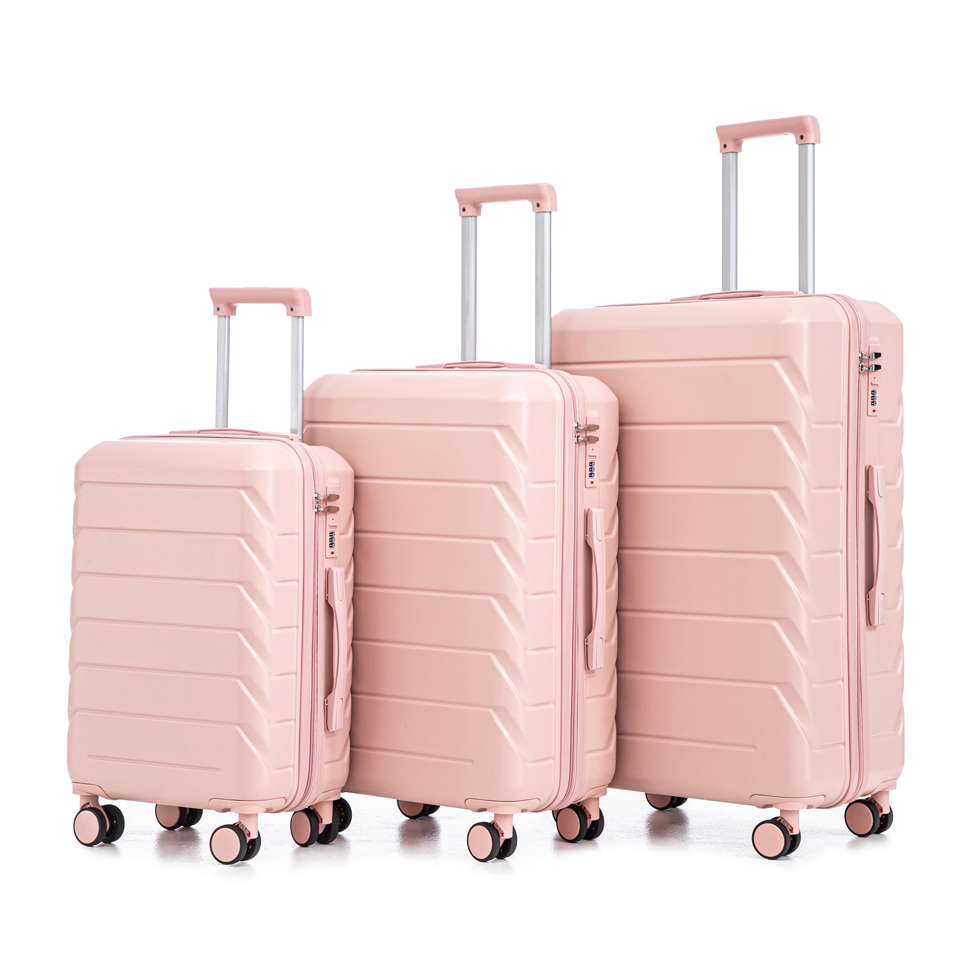 Set 3PCs 20'/24'/28' ABS Spinner Wheel Luggage, Matching Color, with Combination Lock - Pink