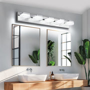 Modern Chrome LED Vanity Light, 5-Lights Wall Sconce for Bathroom and Mirror, Sleek Minimalist Design, Energy-Efficient, Easy to Install