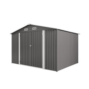 Large Gray Metal Outdoor Storage Shed with Lockable Door, Air Vent, and Clear Window for Garden Tools and Bicycles
