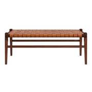 Cody Tan Leather Bench Mid-Century Modern Design Genuine Leather Solid Wood 44-inch for Living Room Bedroom Waiting Room