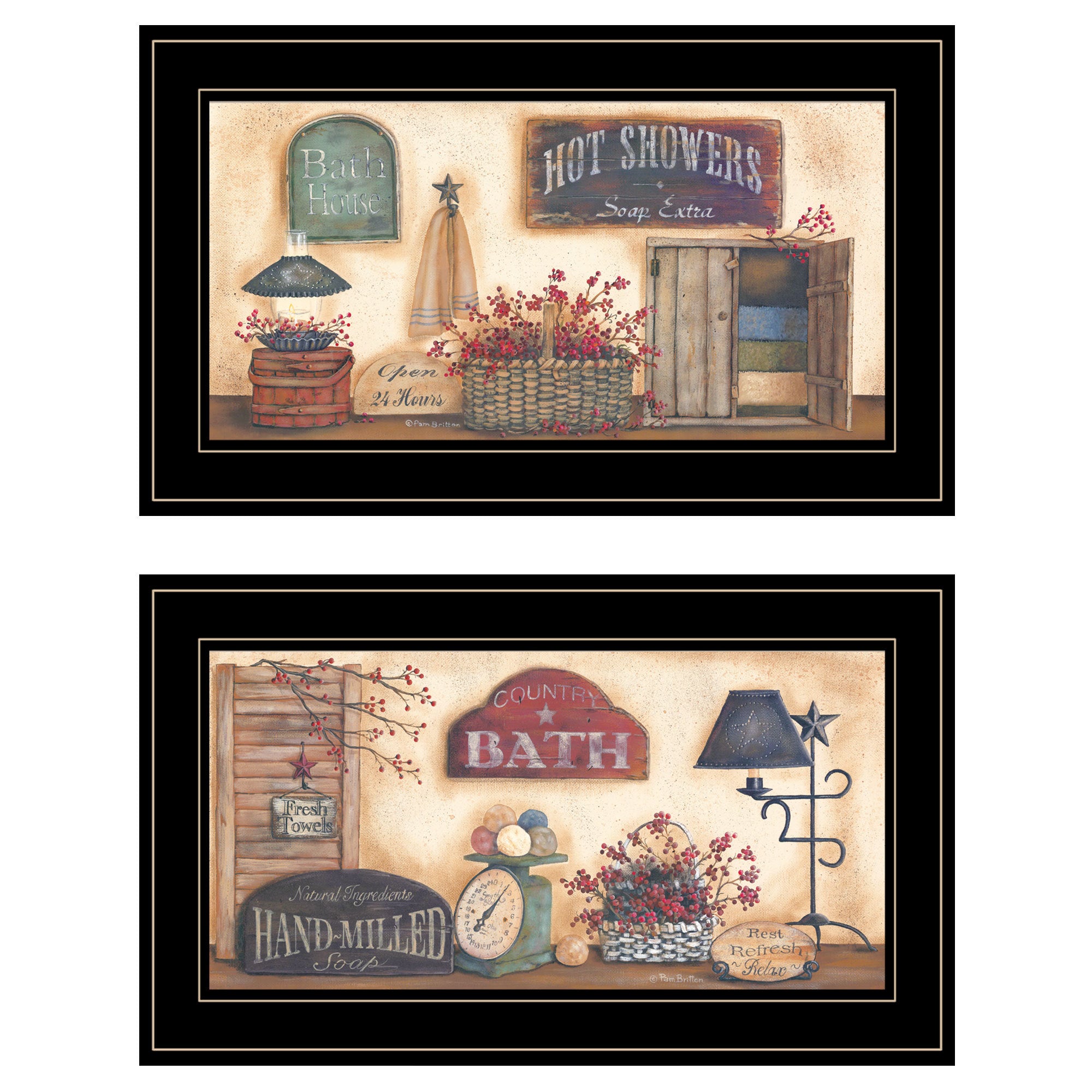 'Bath Collection' 2-Piece Vignette By Pam Britton, Black Frame