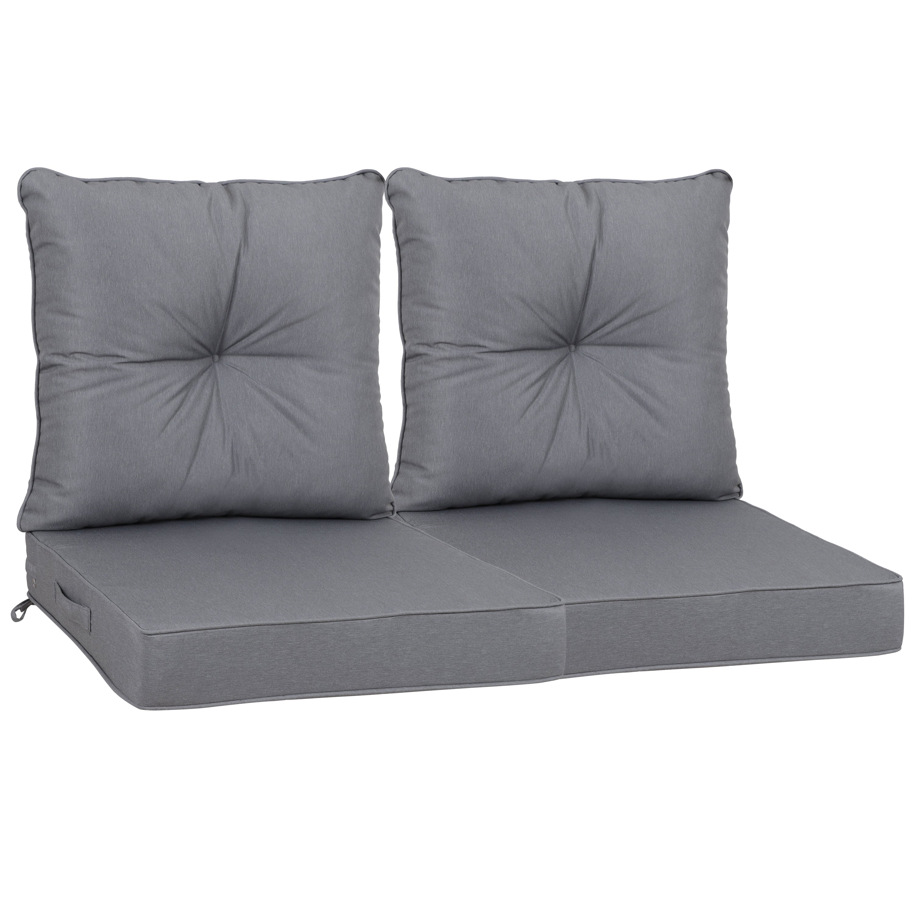 Outdoor Deep Seat Cushions for Patio Furniture, Waterproof Replacement Patio Chair Cushions Set of 2, 24 x 24 x 4 Inch,sewn circle tack Grey