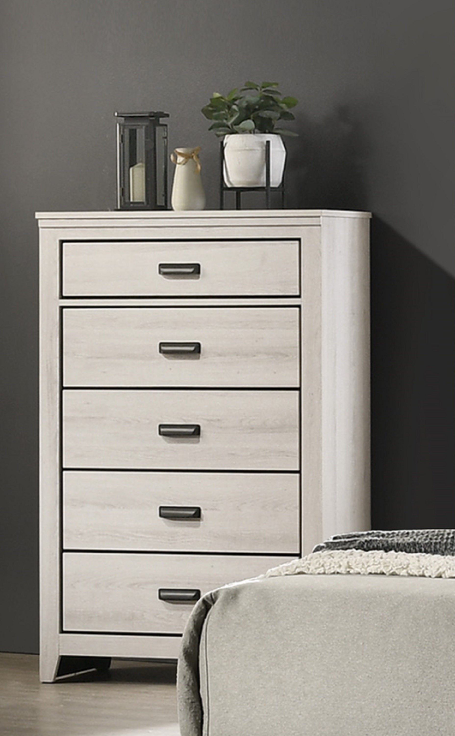 1pc Rustic Contemporary Chest Beige White Finish Five Storage Drawers Wooden Bedroom Furniture