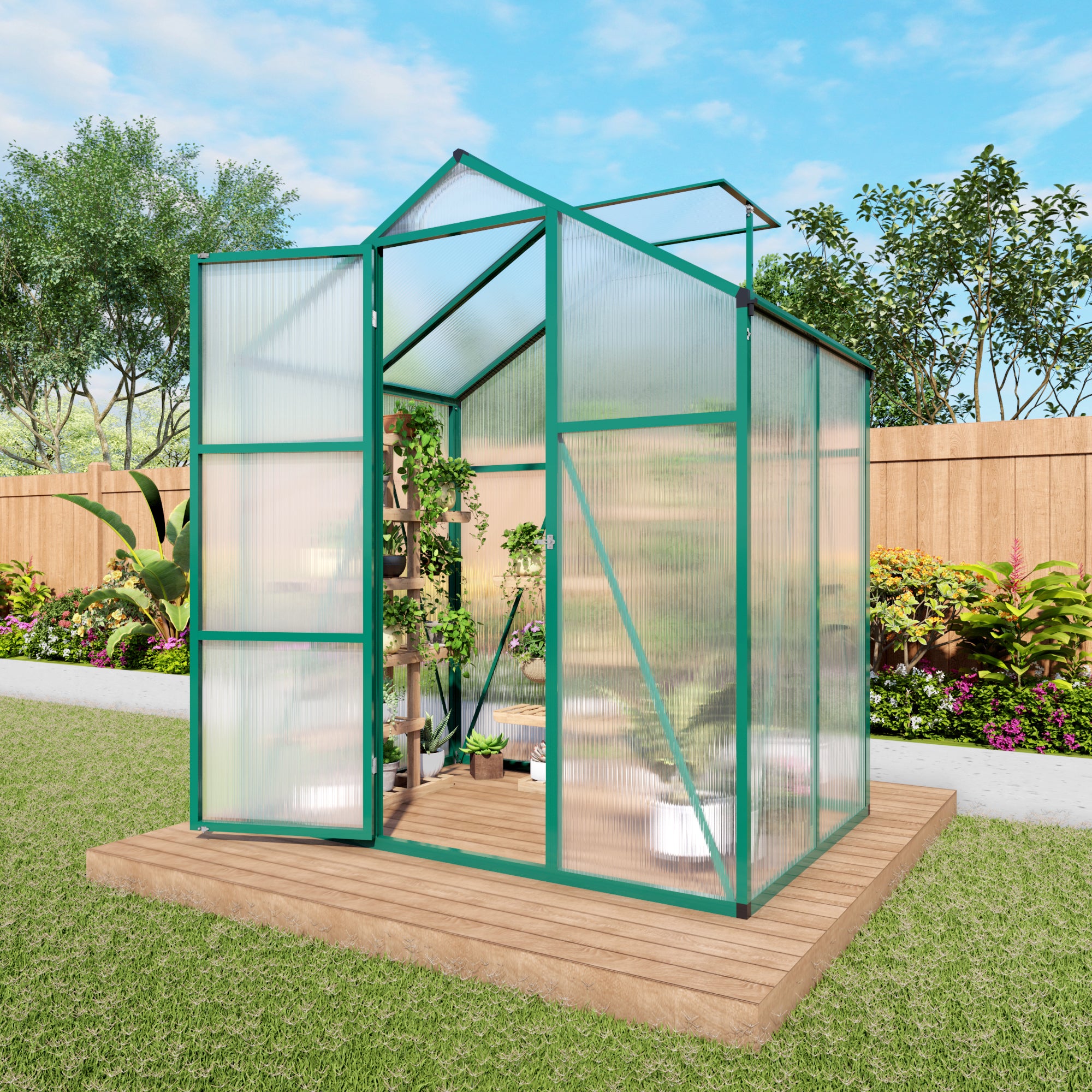 Newly marketed Gain height windproofaluminum greenhouse 6x4 FT Polycarbonate Greenhouse Raised Base and Anchor Aluminum Heavy Duty Walk-in Greenhouses for Outdoor Backyard in All Season