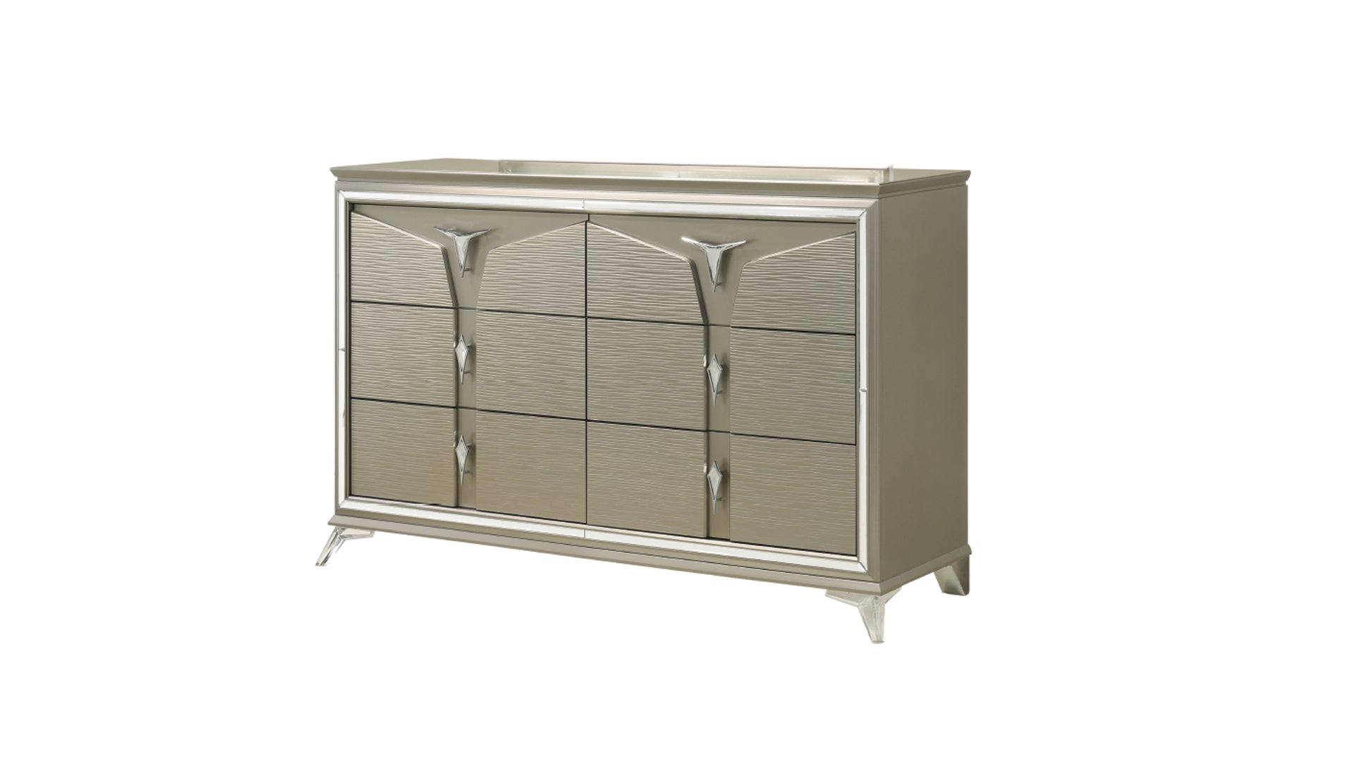 Modern Style 6-Drawer Dresser Made with Wood & Mirrored Accents