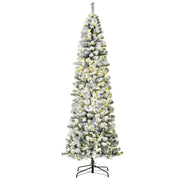 HOMCOM 7.5ft Pre-Lit Snow-Flocked Slim Douglas Fir Artificial Christmas Tree with Realistic Branches, 350 LED Lights and 641 Tips