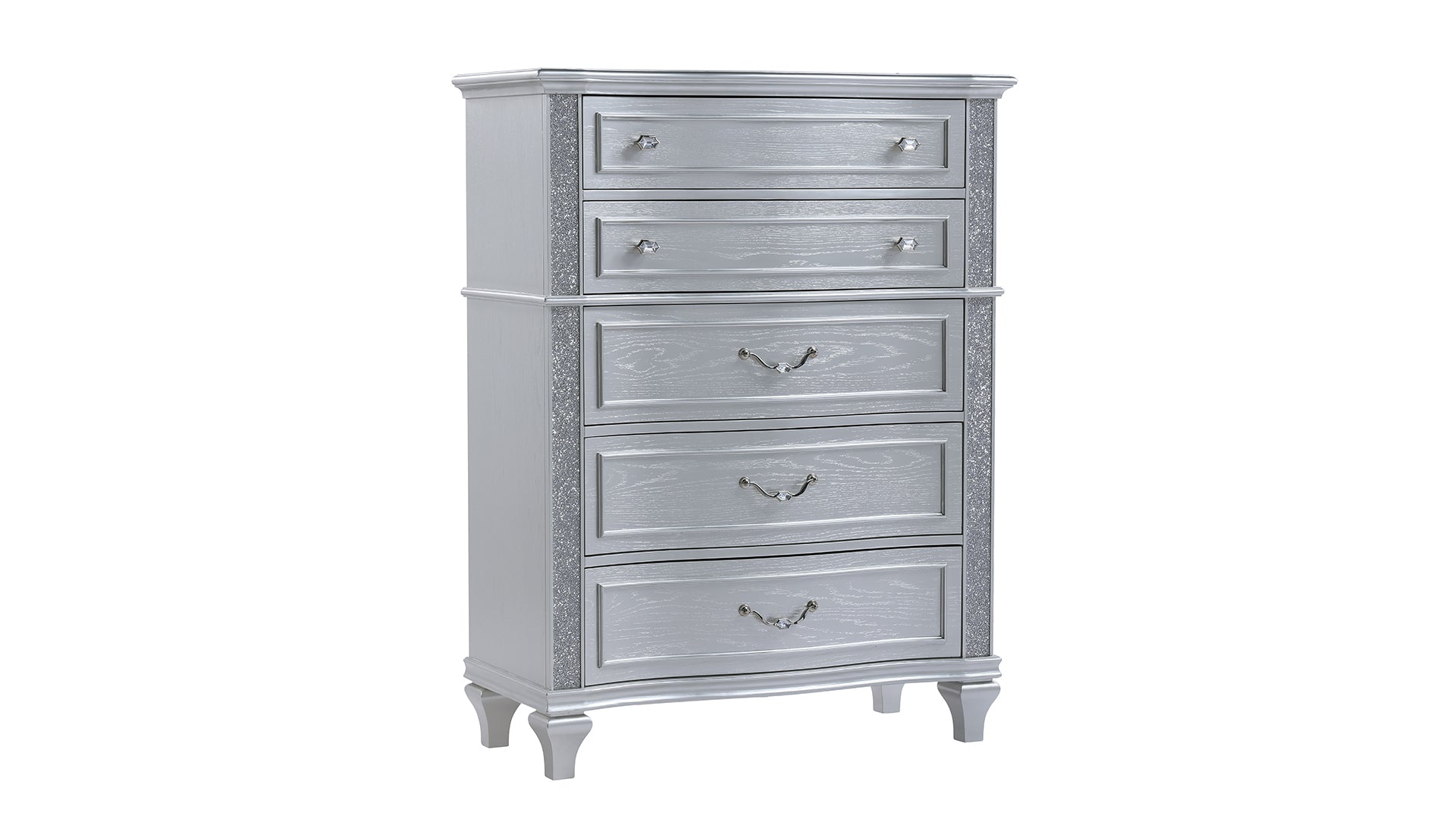 Mystic Contemporary Style 5-Drawer Chest made with wood in Silver same as B009P309548 (CA inventory)