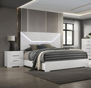 3pc Bedroom Set White High Gloss Finish Eastern King Size Bed 2x Nightstands LED Headboard Furniture
