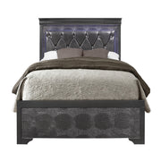 Shaker Grey Full 5PC Bedroom Set with Crystal Inspired Tufted Headboard and LED Lighting in Solid Wood and MDF