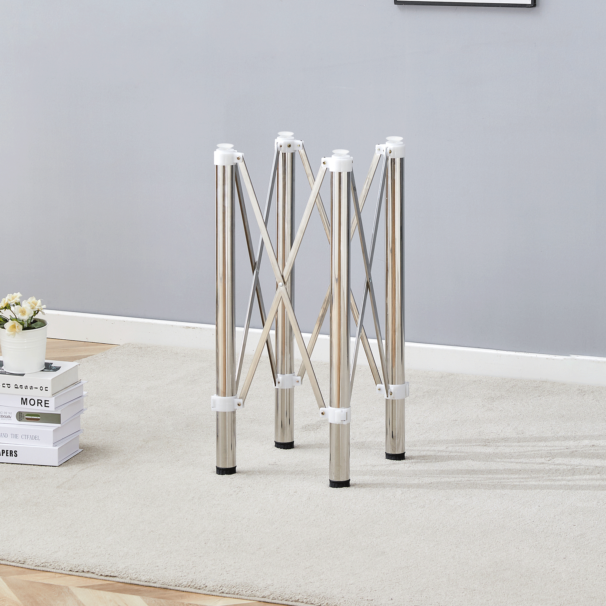 Only Table Leg.Simple Silver Stainless Steel Folding Table Frame - Multifunctional, Space-Saving.Folding Table Frame,Silver Stainless Steel Material,5.5*5.5*28.7~26.3*26.3*28.7 Inch.W1151P233568