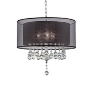 19' Tall Ceiling Lamp 'Effleurer', Silver and Crystal Accents, Black Shade