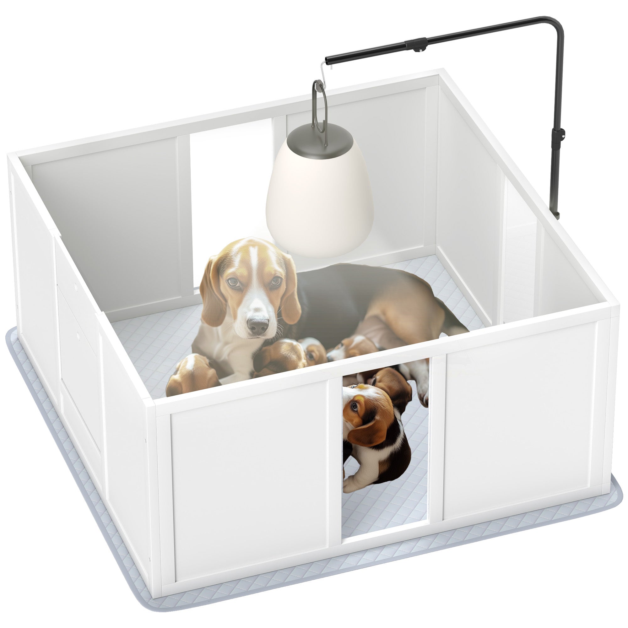 PawHut Whelping Box for Dogs, Newborn Puppy Supplies with Retractable Light Stand, Waterproof Pee Pad, Adjustable Height Door for Small and Medium Breed Dogs, 39' x 38'