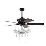 Modern Crystal Shade Ceiling Fan Lamp with 3 Speed, 5 Reversible Blades, Matte Black Metal, 52 Inches