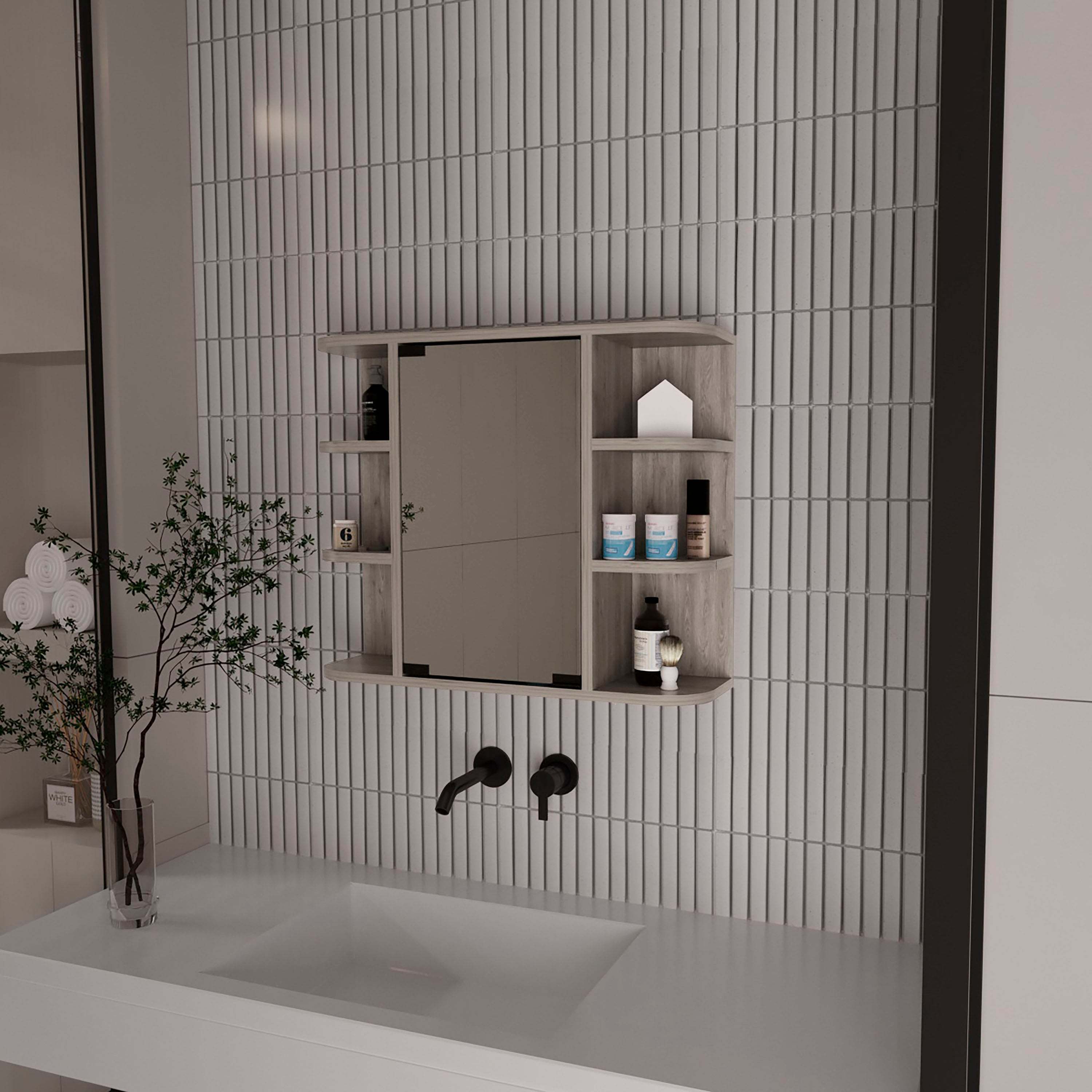 Roseburg 6-Shelf Medicine Cabinet with Mirorr Light Grey