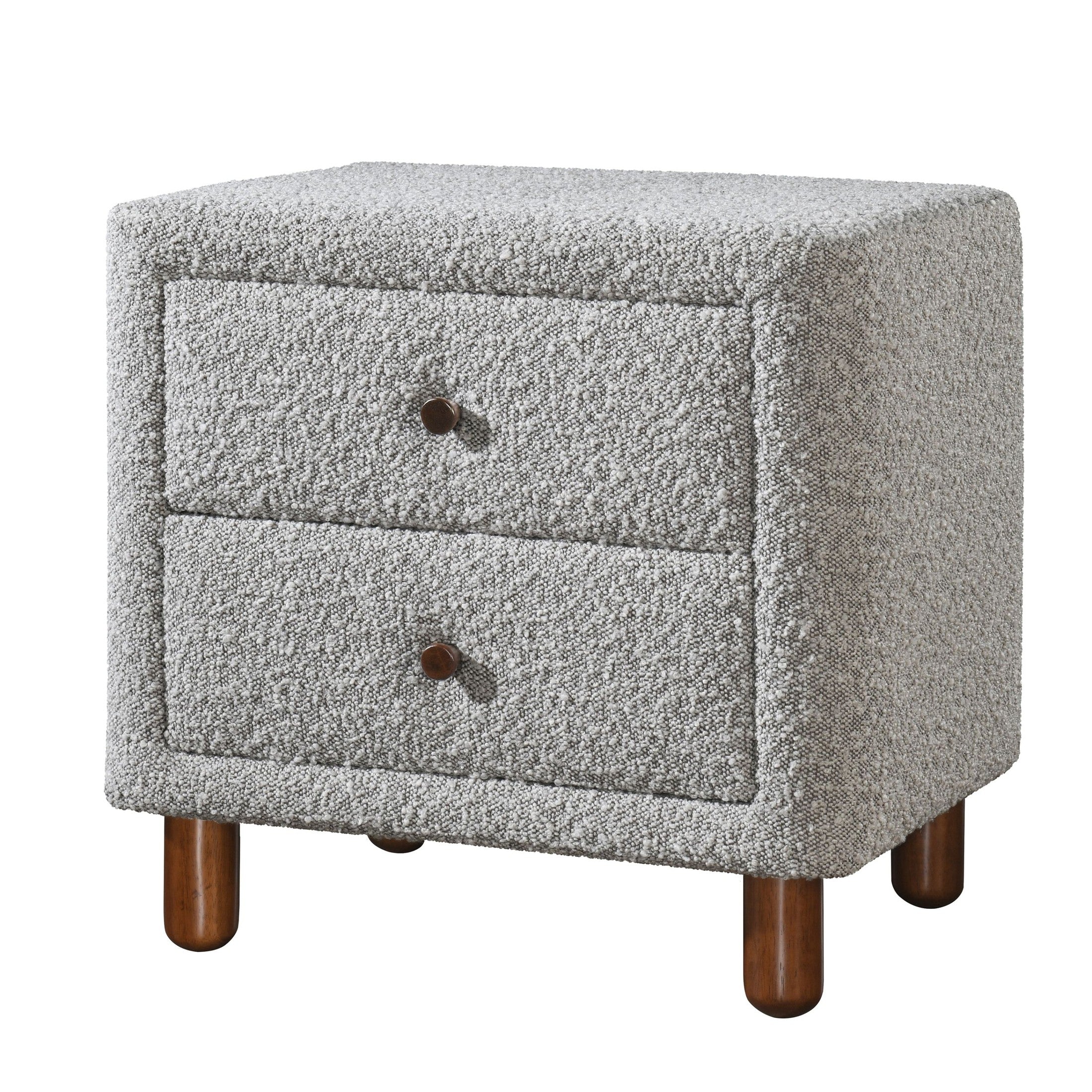 Grey Boucle 2-Drawer Upholstered Nightstand