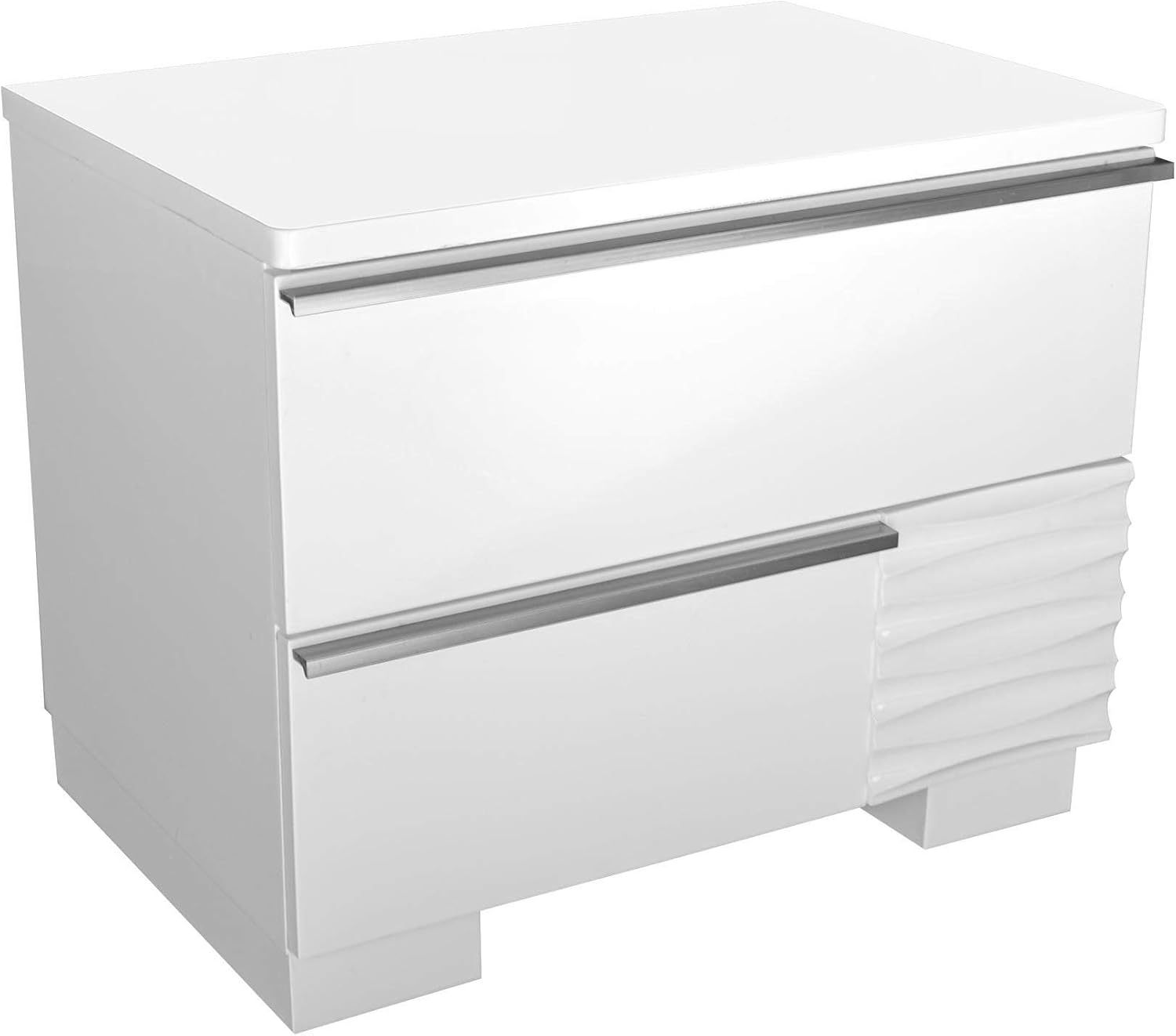 White Lacquer Wood 2-Drawer Nightstand for Bedroom, Gloss Finish Bedside Table