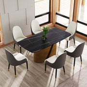 70.86 'Modern Artificial Stone Curved Black Panel Bronze Iron Metal Legs-Can Accommodate 6-8 People