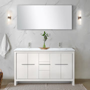 White Double Bath Vanity 60 in. W x 20 in. D, Cultured Marble Top and Brushed Nickel Faucet Set