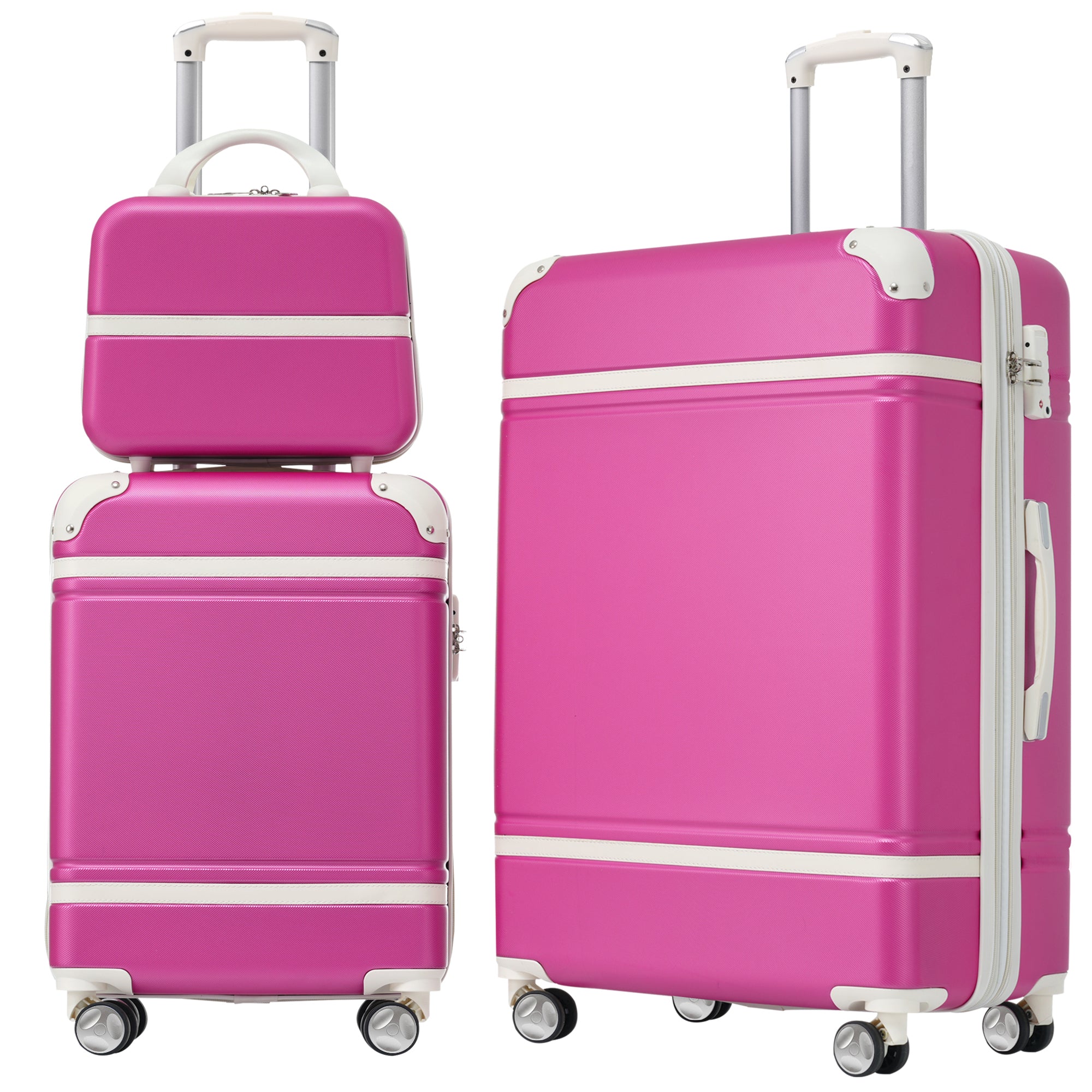 Hardshell Luggage Sets 3 Pieces with TSA Lock in Pink, Lightweight ABS, Includes 20' and 24' Suitcases and Cosmetic Case