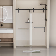 56-60 in. W x 76 in. H Frameless Shower Door, Single Sliding Shower Door, 5/16' (8mm) Clear Tempered Glass Shower Door Explosion-Proof Film, Stainless Steel Hardware, Matte Black 24D210-60MB-COMBO