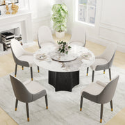 53' Round Marble Dining Table with Black Textured Solid Wood Base, Artificial Marble for 6 People, 23.62'White Artificial Stone Turntable,White (Dining Table Only)