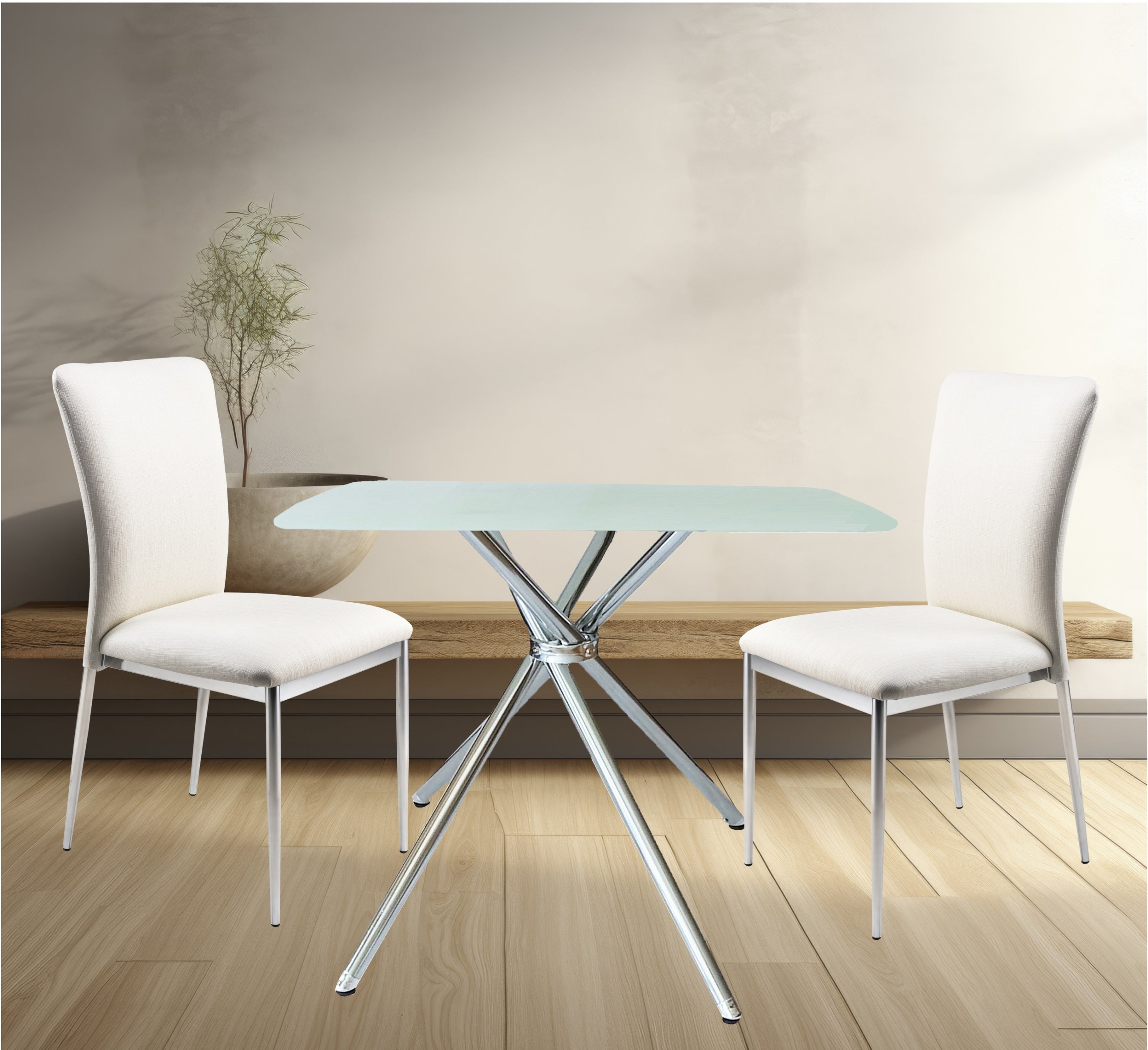 3 Pieces 36' Inch Contemporary Elegance Squared Dining Set In Soft White