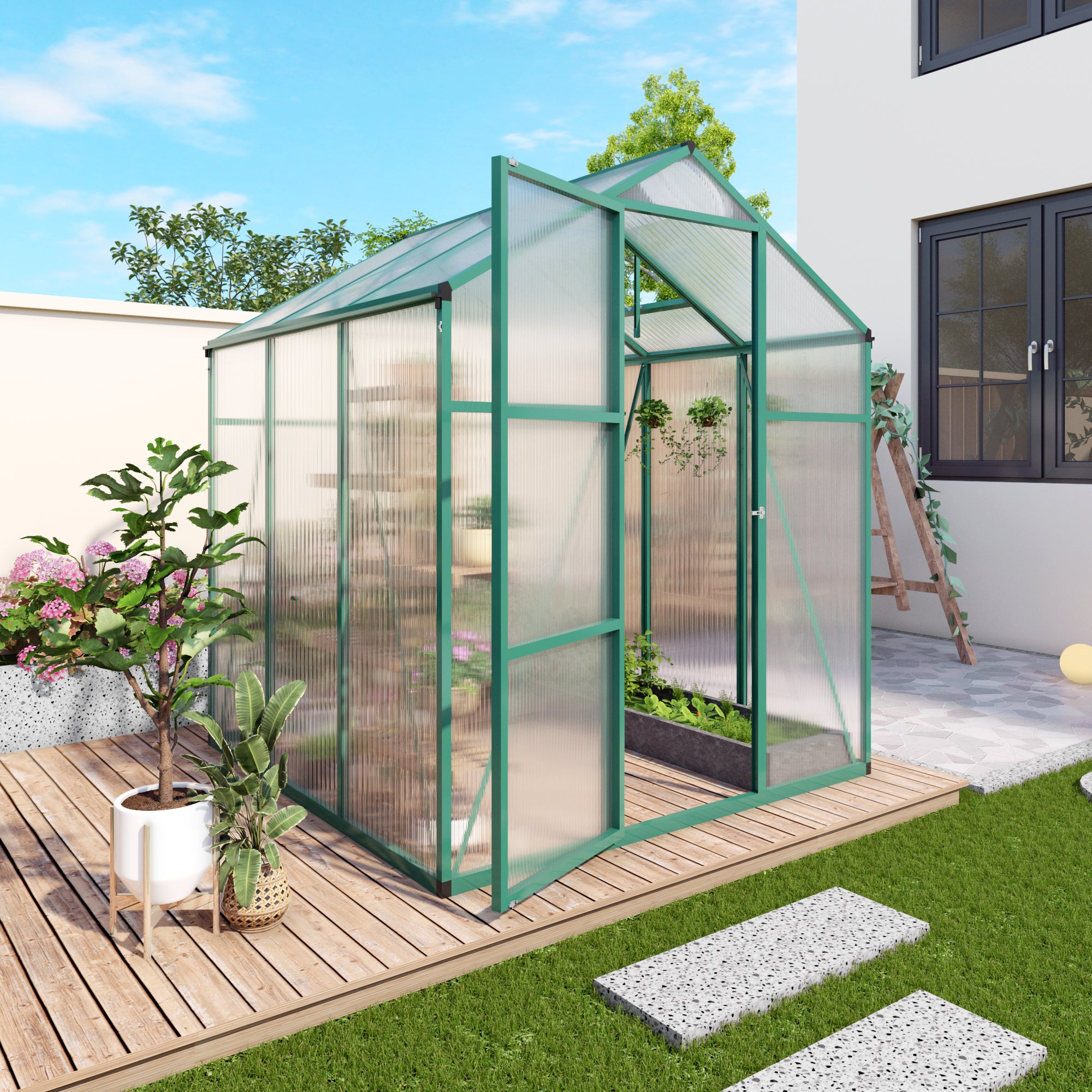 Newly marketed Gain height windproofaluminum greenhouse 6x6 FT Polycarbonate Greenhouse Raised Base and Anchor Aluminum Heavy Duty Walk-in Greenhouses for Outdoor Backyard in All Season