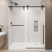 56'-60' W x 75' H Frameless Sliding Shower Door, Matte Black Shower Screen, 5/16' (8mm) Clear Tempered Glass With Explosion-proof Film