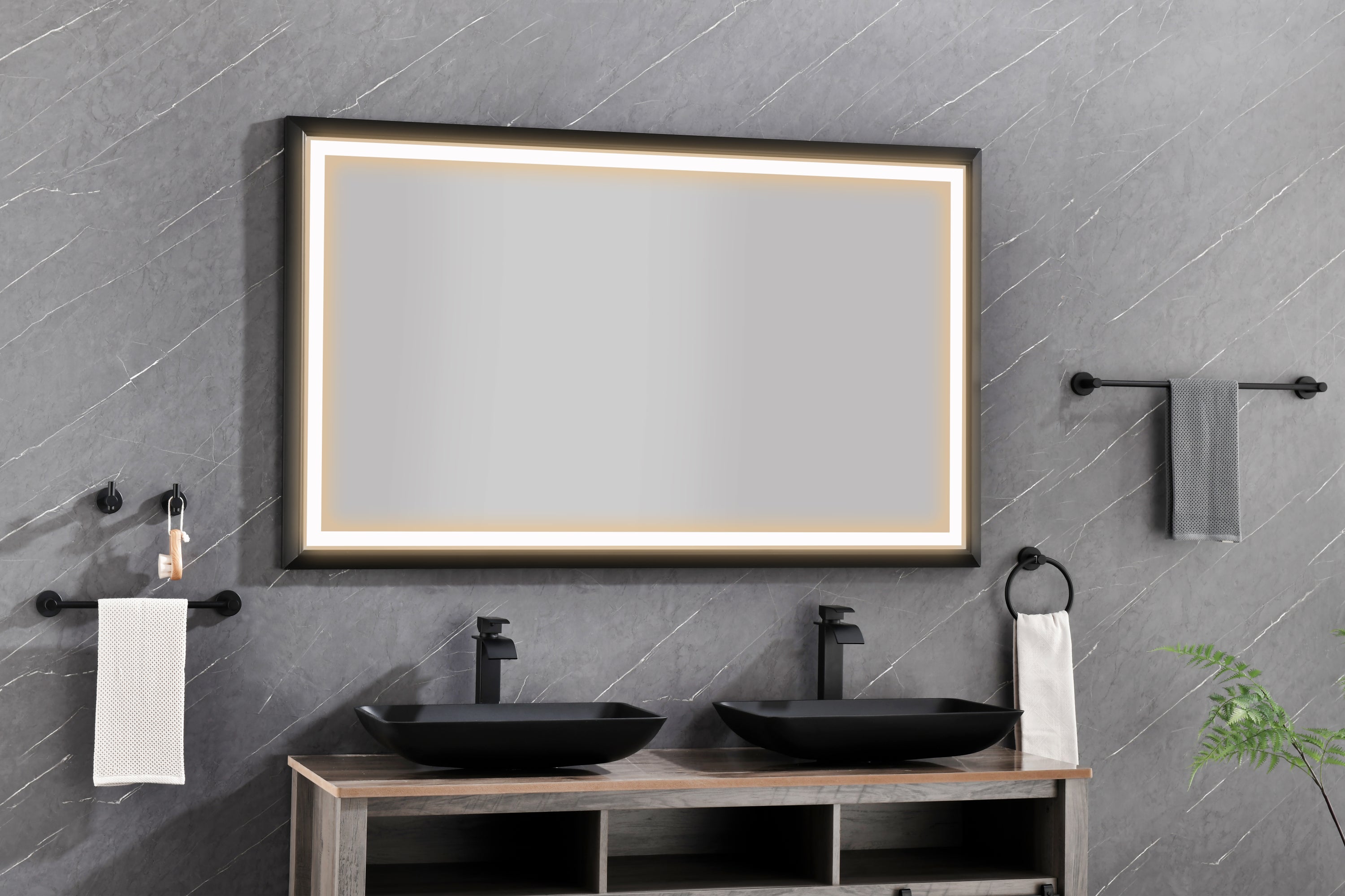 72 x 36 Inch LED Bathroom Mirror with Aluminum Frame, Wall Mounted Vanity Mirror, Anti-Fog, Memory, 3 Colors, Stepless Dimmable