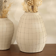 Leianna Handmade Off White Large Terracotta Vase with Wireframe Contemporary Design, Handmade-11.5X11.5X15.5'