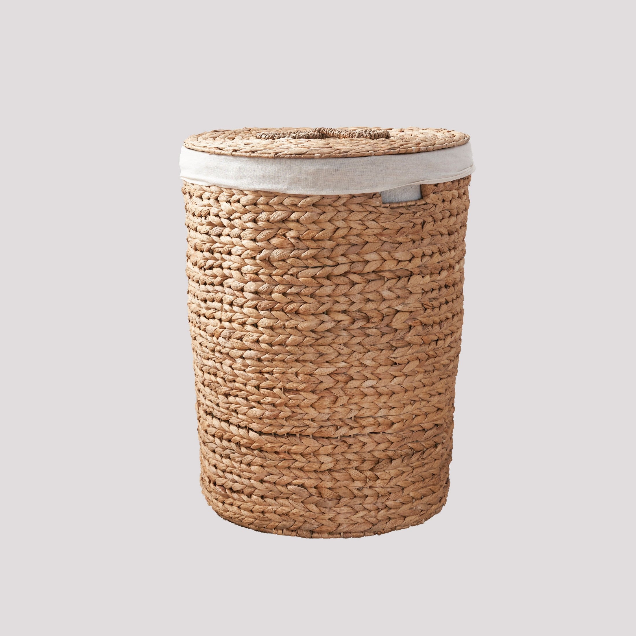 Round Tall Water Hyacinth Woven Wicker Laundry Hamper with Lid - For Clothes, Canvas, Toys and Book Storage with Removable Liner - 15' x 15' x 20' - Natural Brown