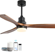 52 Inch Smart Ceiling Fan with LED 18W Triple Color Dimmable Memory Lighting 3 Walnut Finish Blades and DC Motor
